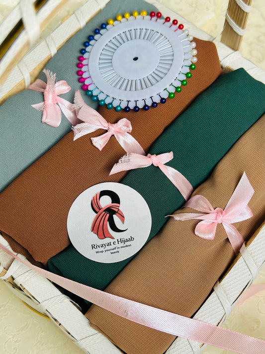 4 Georgette Hijabs + 1 Pin Wheel Deal Box