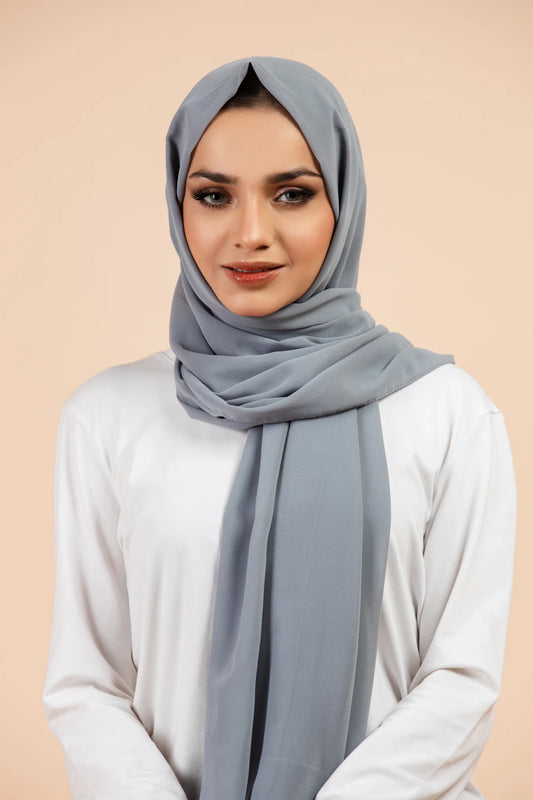 Luxury Georgette Hijab - STEEL GREY