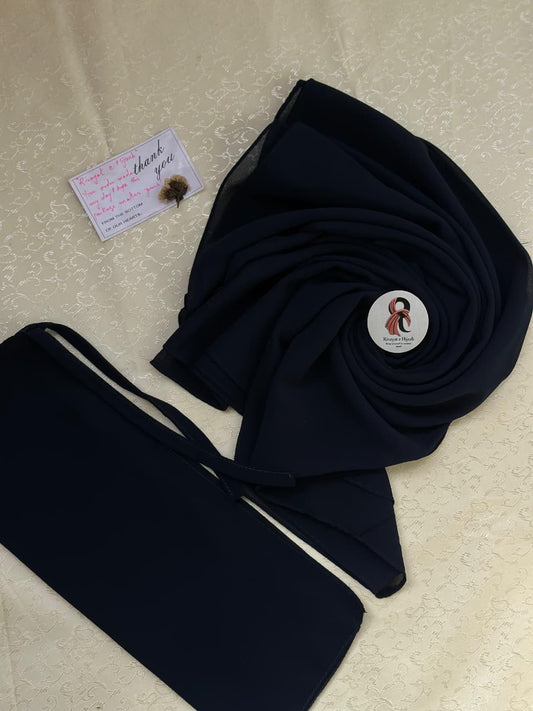 Georgette Hijab Niqab Set - NAVY BLUE
