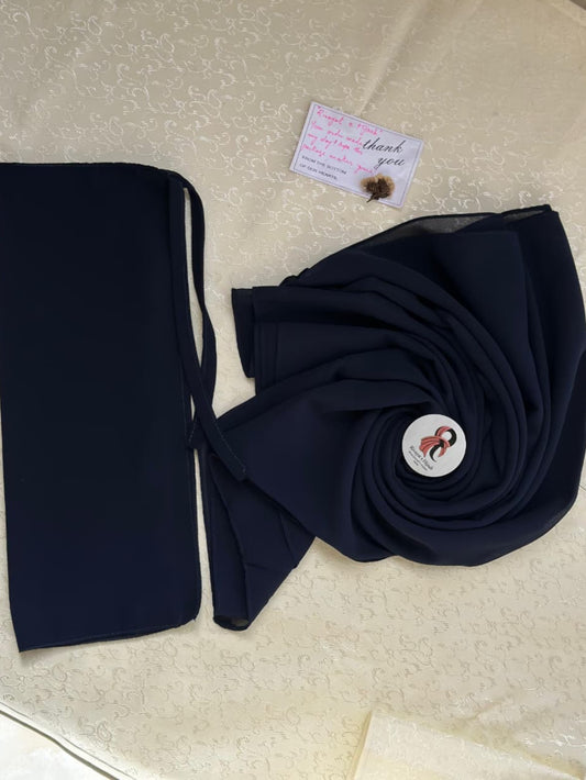 Georgette Hijab Niqab Set - NAVY BLUE