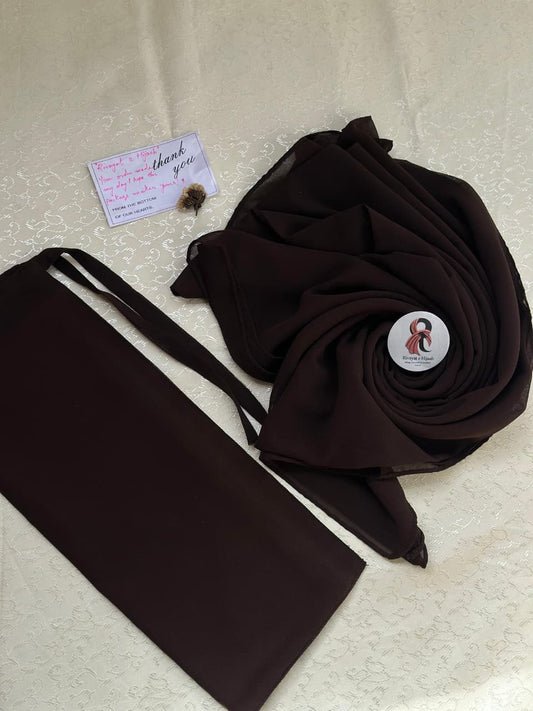 Georgette Hijab Niqab Set - CHOCOLATE BROWN