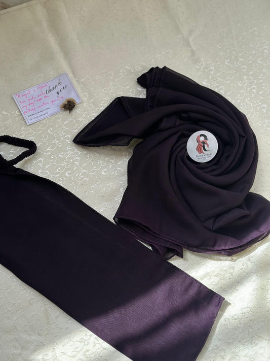 Georgette Hijab Niqab Set - BRINJAL PURPULE