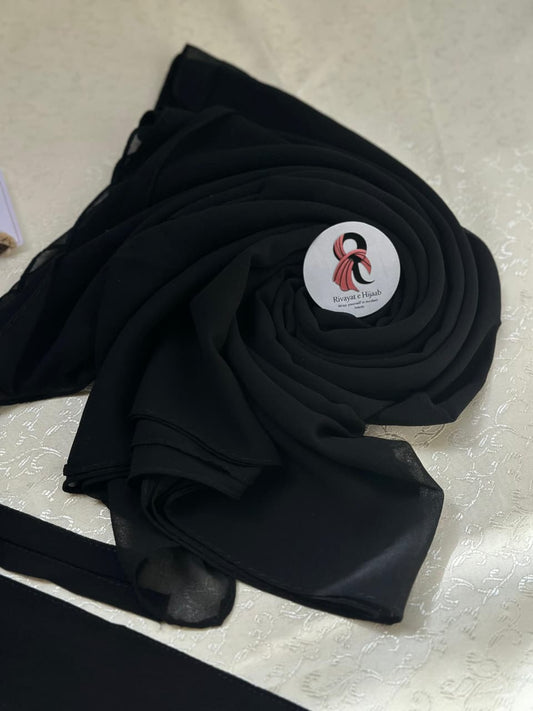 Georgette Hijab Niqab Set - JET BLACK