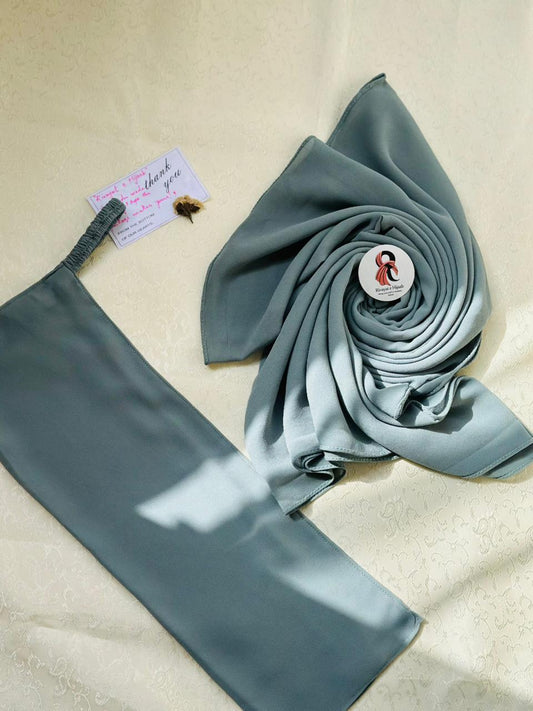 Georgette Hijab Niqab Set - GREYISH GREEN